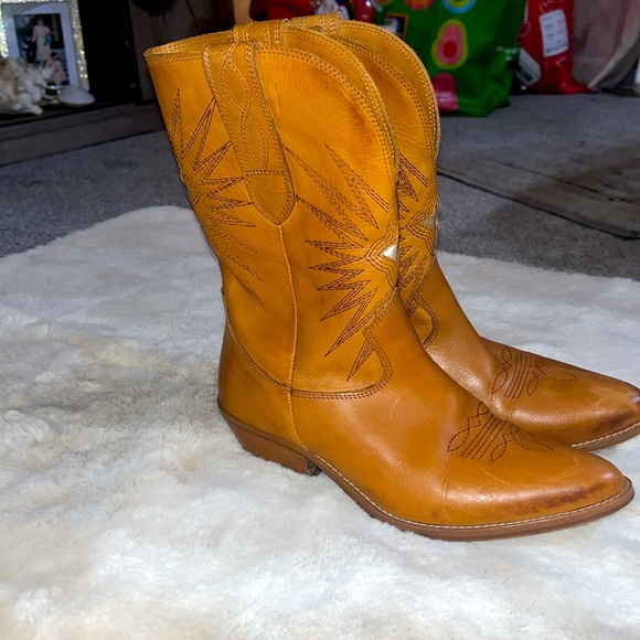 JD Julie Dee | Western Ankle  Boots | Brown leather gold metallic  | women 39 - Picture 8 of 15